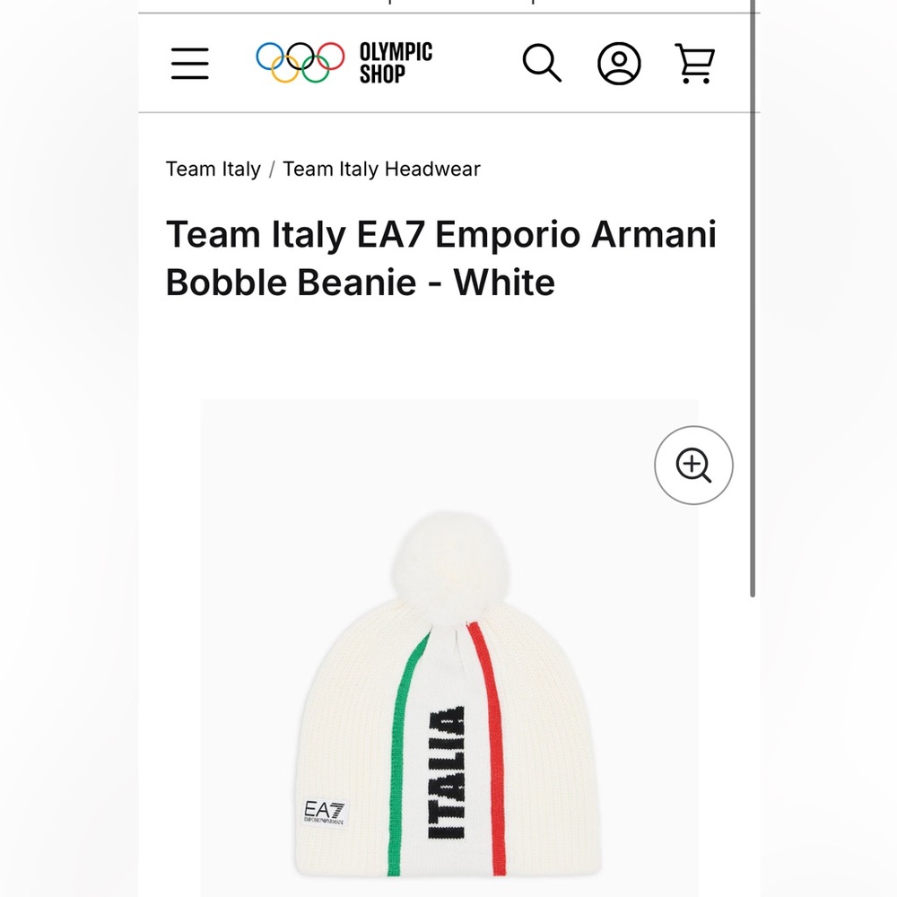 Emporio Armani White Italia Bobble Beanie Olympics 2026
